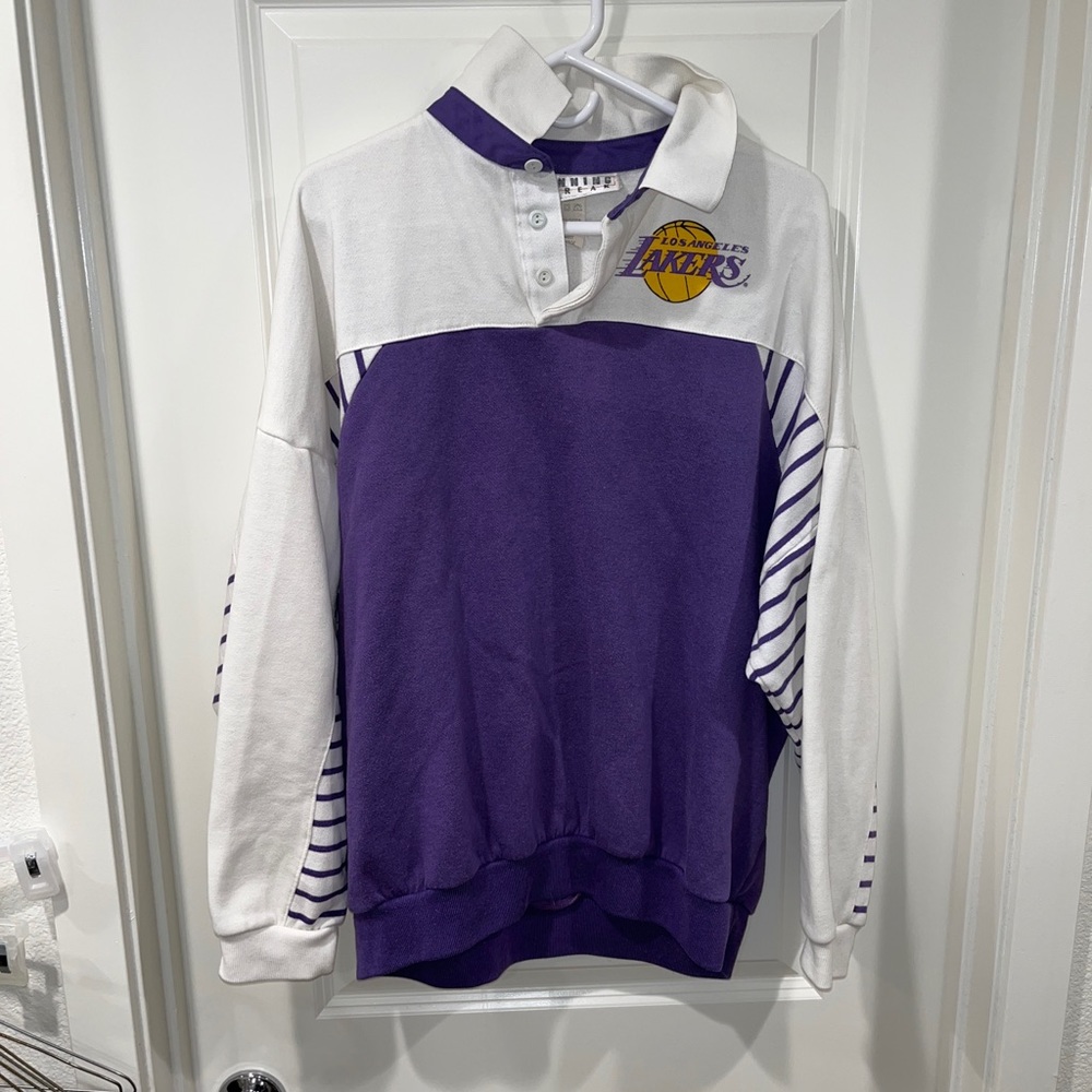Vintage & Rare Los Angeles Lakers Long Sleeve Polo Button Up Mens Size XL 1990